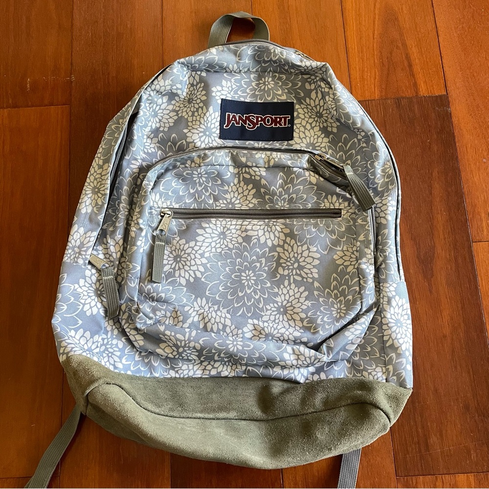 Jansport baby blue and white floral backpack